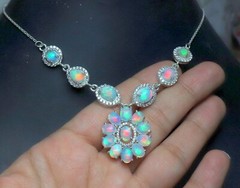 Natural opal cabochon necklace in 925 silver opal jewelry statement necklace