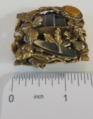 Vintage Assemblage Style Gemstone Bold Brooch Tigers Eye Pearl Banded Agate