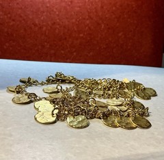 Vintage Kenneth Jay Lane Satin Gold Hammered Coins Discs Necklace 36″ Long 1980s