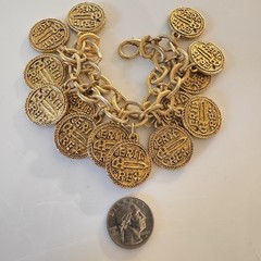Vintage Stewart Lucas Coin Charm Bracelet, 80s 90s, Etruscan, Byzantine, Signed!