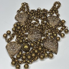 Vintage Brass Filigree Festoon Bib Necklace Victorian Revival Hollow Ball Drops