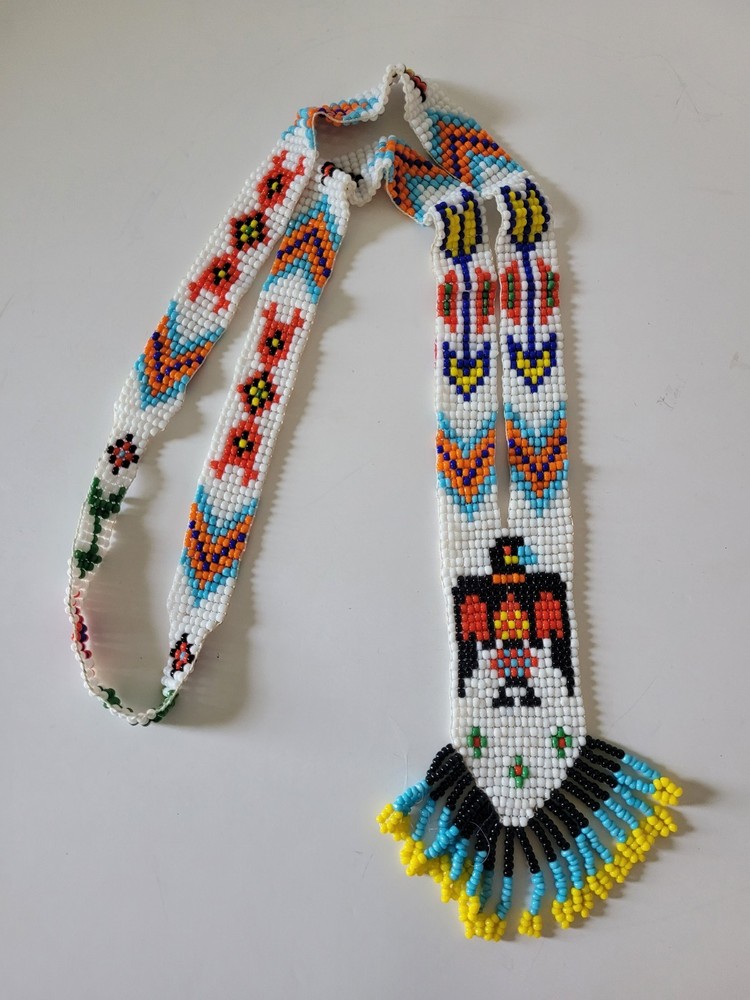Vintage Handmade Southwest Native American Seed Bead Thunderbird Necklace
