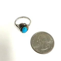Vintage Sterling Native American Old Pawn Turquoise Stone Feather Ring sz 6 1/4