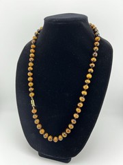VTG Estate Tiger’s Eye Hand-Knotted Necklace Gemstone Beads Barrel Hook Clasp