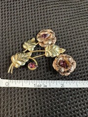2 VTG Sterling Silver Flower Brooches. One W/ 12k Gold Filled And Glass Crystals