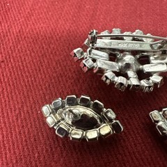Unique “Made In Austria” Vtg. Rhinestone Brooch And Earrings Set Silver Tone