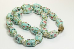 Vintage Chinese Export Hand Knotted 24mm Painted Ceramic/Porcelain Bead Necklace