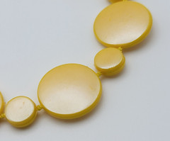 Vintage Yellow Lucite Flat Bead Long Chain Necklace 48 In Gold-Tone Spring Ring
