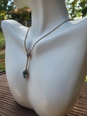 Antique Lavalier With Natural Aquamarine Gemstone 15k Yellow Gold