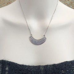 Vintage Sterling Silver Moon Crescent Necklace Ethnic Folk Inspired Engraved Bib