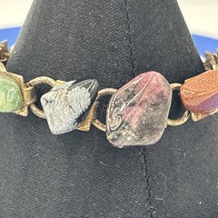 Vintage Semi Precious Stone Link Bracelet Goldstone Rose Quartz Goldstone 6.75”