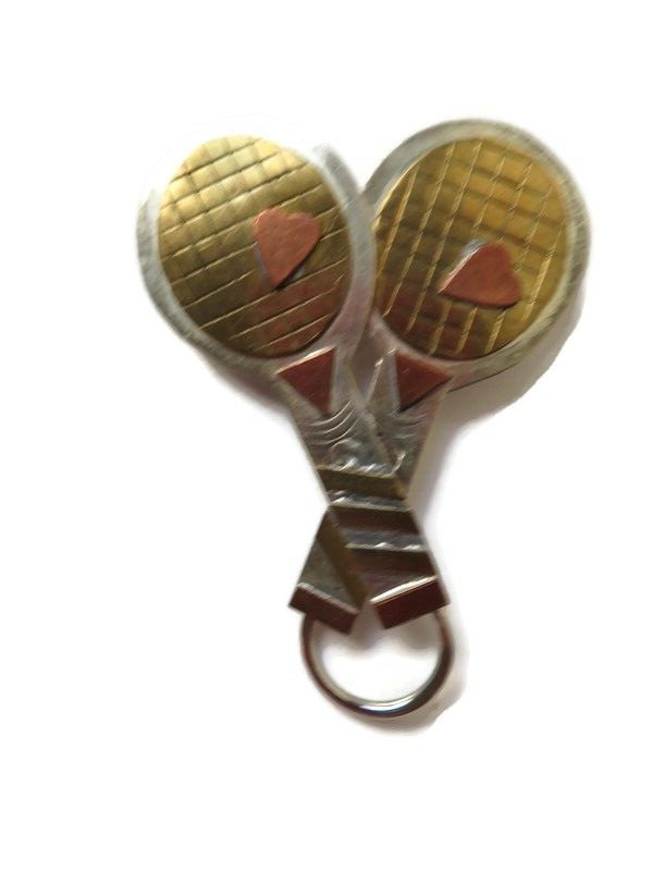 Vintage Tennis Racquet Brooch Multicolored Metal Eye Glasses Holder