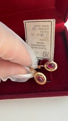 Vintage USSR 925 Sterling Silver Gold Plated Red Corundum Earrings NOS