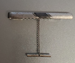 925 Tie Clip 2.5in Sterling Silver 8g Two Tone Gray Engine Turn Chain Bar Estate