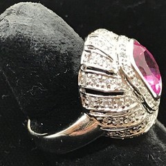 Vintage Signed LL 925 Sterling Silver Pink Topaz Cubic Zirconia Ring sz 7