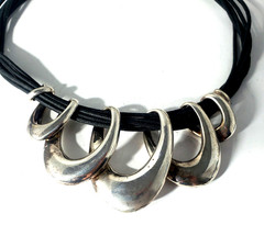 Vtg Sterling Silver MODERNIST Big Collar Necklace Lot 16.5-19.5″ Adjustble