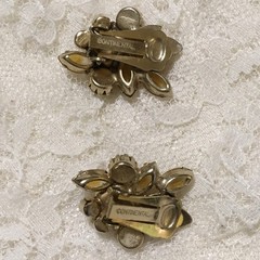Vintage Rhinestone Clip On Earrings Green Brown yellow Fruit Salad Autumnal Fall