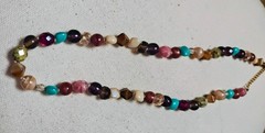 Vintage Mixed Gemstone Beaded Strand Necklace Hand Knotted Boho Agate Jasper OOC