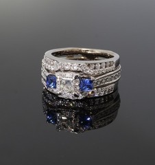 Vintage 14k White Gold Diamond & Sapphire Triple Bridal Ring Set sz L Val $9690