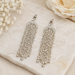 Monet Clear Crystal Waterfall Fringe Earrings Silver Tone 2.5 In Dangle