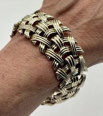 Vintage Coro Wide Linked Basket Weave Bracelet Gold-Tone Signed, Great Condition