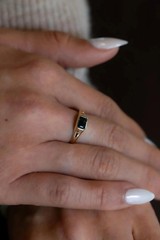 Emerald Cut Teal Sapphire Ring 925 Sterling Silver Chevron Engagement Ring