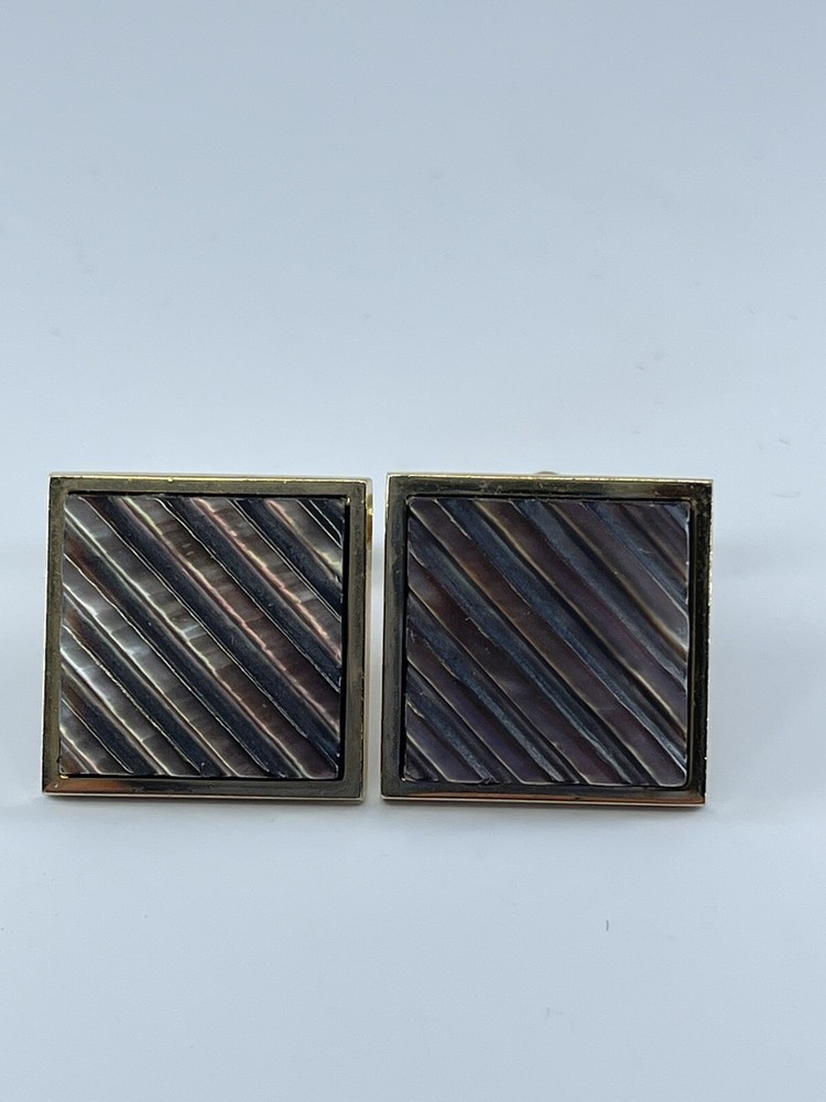 Swank Cufflinks Mother of Pearl square ribbed design bullet backs 1″