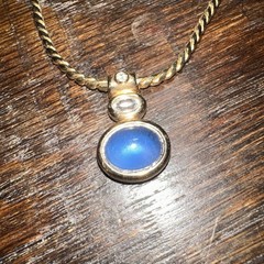 Vintage Swarovski Set Necklace Earrings Gold Tone Blue Clear Crystal DS Co Stamp