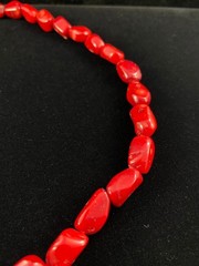 Vintage Red Coral Chunky Sterling Silver Clasp Beaded Necklace 20″ B110