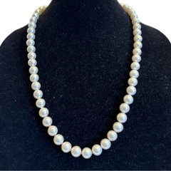 Vintage Japan Large Faux Pearl 10mm Beaded Strand 27″ Necklace Box Clasp Classic
