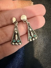 MEXICO 925 STERLING SILVER Taxco SNAKE EYE TURQUOISE EARRINGS~SIGNED GTO9