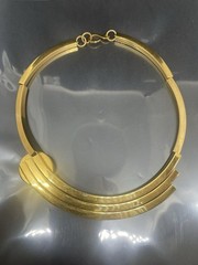 Vintage Mid Century Modern GoldTone Faux Turquoise Bar Chocker 15” Necklace
