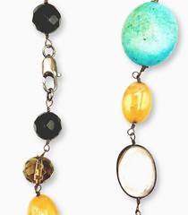 Vintage BOHO STATEMENT Necklace Multi Gemstones MOP Turquoise Etc 41” Fabulous!