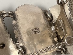 VINTAGE SILVER MEXICO BEIGE & WHITE AGATE PANEL BRACELET 7.25