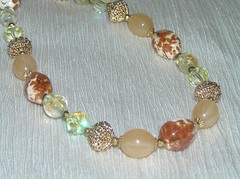 Estate Chunky Plastic Blue Green & Yellow w Faux White Pearl & Goldtone Accents