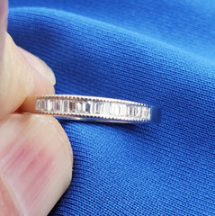 EARTH MINED DIAMOND Baguette Milgrain Deco Wedding Band SOLID 14K GOLD Ring S 5