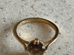 Vintage 18K HGE Gold Ring Smokey Topaz Oval Avon Size 7 Prong Set Solitaire Ring
