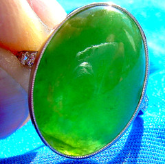 Original EARTH MINED Imperial Jadeite JADE Deco Engagement Ring PLATINUM DIAMOND