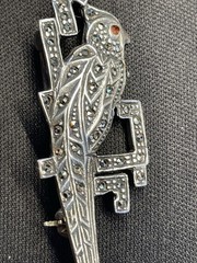Sterling Silver Marcasite Parrot Brooch Marked