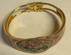 Cloisonné Flower Butterfly Bangle Bracelet Women’s 7.75” Enamel Vintage Style