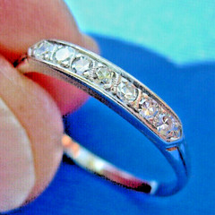 Original EARTH MINED DIAMOND Deco Wedding Band 14K WHITE GOLD Antique Slim Ring