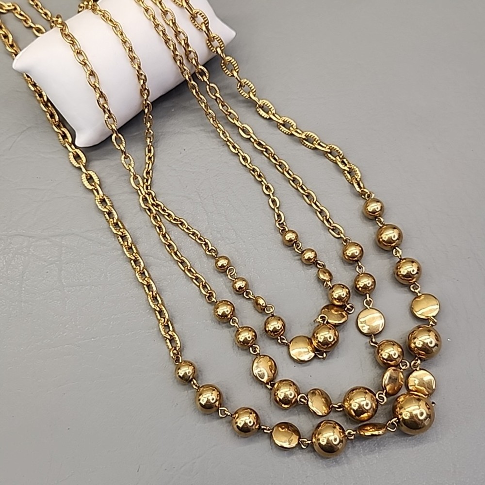 Vintage Liz Claiborne Necklace Three Layered Chain Gold Tone 33″