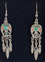 Vintage Thunderbird Enamel Feather Dangle Silver Tone Earrings 2.25″