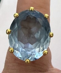 CARL F. BUCHERER 18K YELLOW GOLD BLUE TOPAZ LARGE COCKTAIL ESTATE RING SZ. 5.25