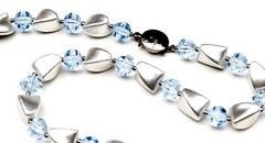 Vintage White & Pastel Blue Acrylic Bead Necklace – 29″