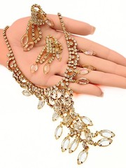 Vintage Juliana DeLizza Elster Waterfall Plated Marquise Necklace Earrings Set