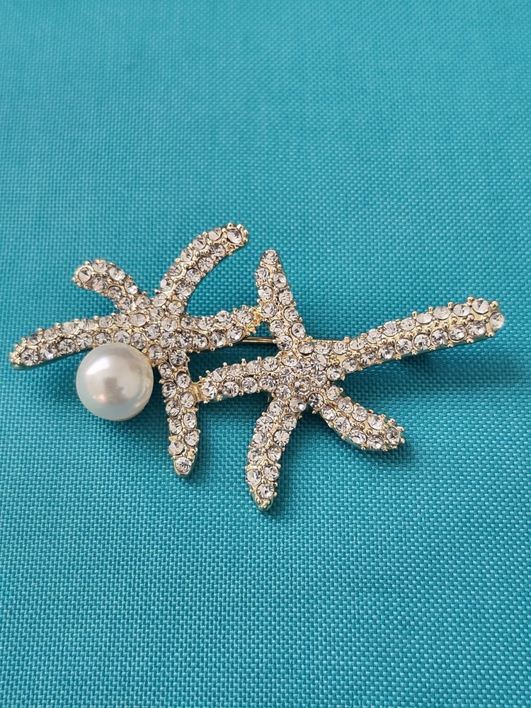 Vintage Signed Anna Klein Faux Pearl Starfish Brooch Pin