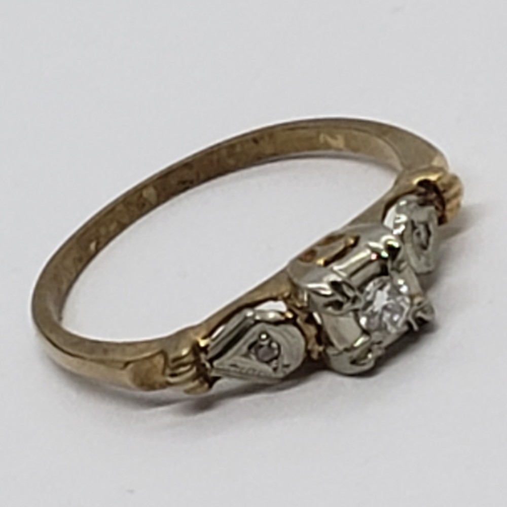 Vintage 14 KT Yellow & White Gold Estate Natural Diamond Promise RING US Size 5