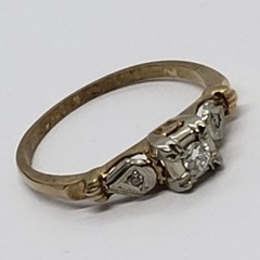 Vintage 14 KT Yellow & White Gold Estate Natural Diamond Promise RING US Size 5