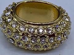 VINTAGE GOLD TONE GODIVA PAVE CRYSTAL SLIDING CHARM RING SIGNED